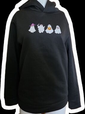 SHEIN Black Hoodie Sweatshirt with Cute Ghost Design